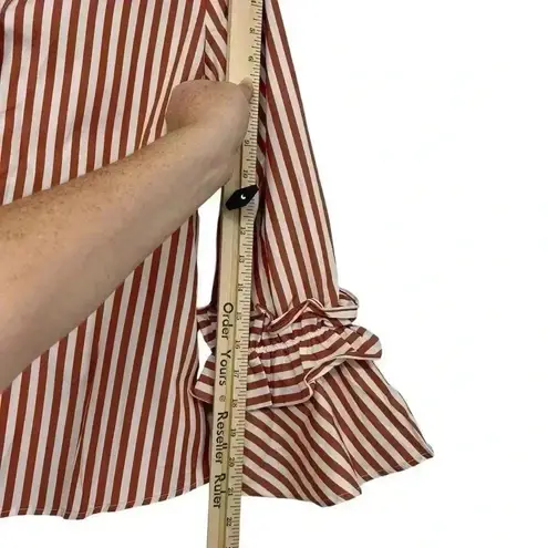 HARSHMAN SHIRT WOMEN’S XS BROWN STRIPED BUTTON DOWN FLARED SLEEVE COTTON NWT