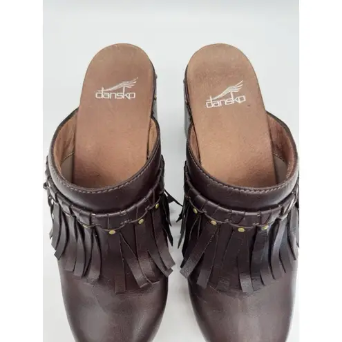 Dansko Deni Mules Clogs Shoes Womens Size US 39 EU Brown Leather Fringe