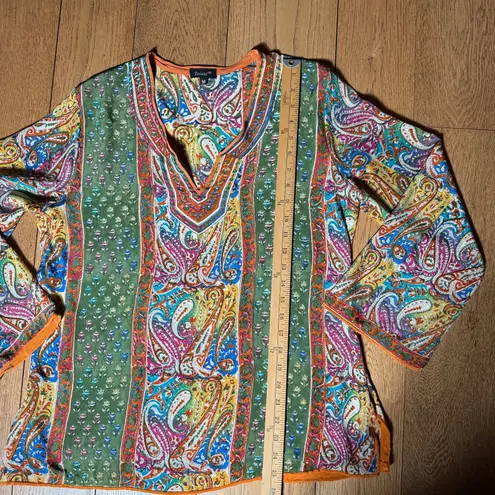 Tolani Silk V Neck Tunic SZ M Paisley Boho Bohemian Hippie Fall Scarf Print Size M