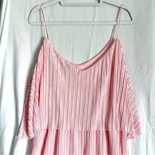 Attention  | Pink Satin Accordion Pleated Tiered Midi Dress Sz XL