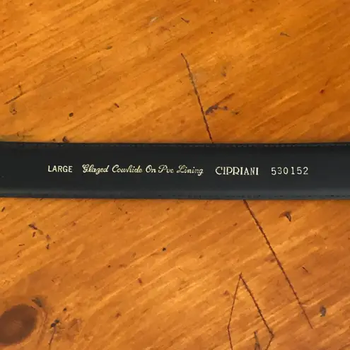 Cipriani Belt Glazed Cowhide On PVC Lining Black Gold Tone Buckle Size Large