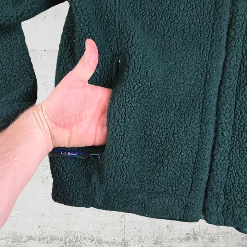 90s Vintage LL Bean Green Full Zip USA Made Pile Fleece Sherpa Jacket Size Small