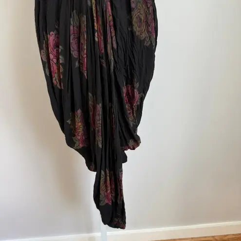 VTG Karen Alexander Black Floral Halter Dress Ruched Tulip Hem Sleeveless sz 10