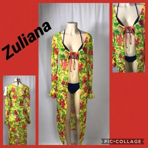 Zuliana Bright Floral Long Ruffle Sleeve Mesh Cover Up Made in USA.New With Tags Yellow Size undefined