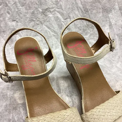 Jellypop Linen Cork Wedge High Heel Strap Sandals with Silver Buckles Size 10