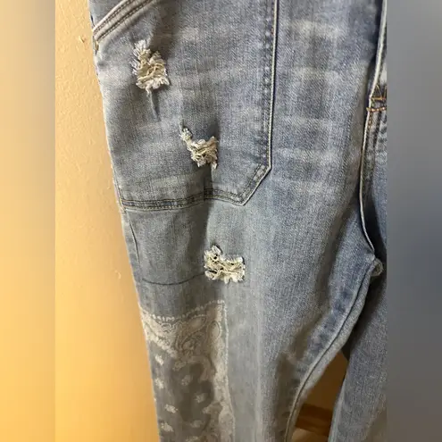 Easel Los Angeles Distressed Bandana Denim Overalls Small Blue