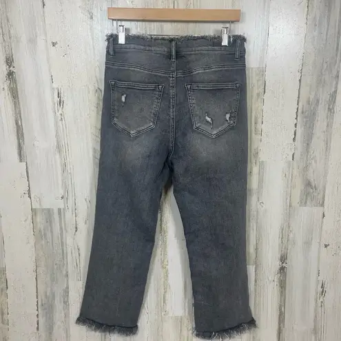 RISEN LOS ANGELES High Rise Distressed Jeans Frayed Hem Waist Dark Grey size 30 Black