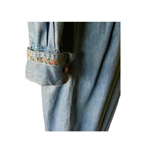 Denim Prairie look large Peter Pan embroidered floral collar maxi dress. Sz.12 Blue