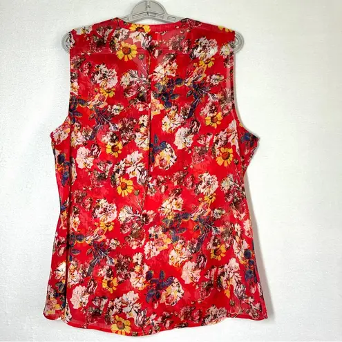 Fig And Flower Sheer Top XL Anthropologie Red Sleeveless Floral Blouse Anthro
