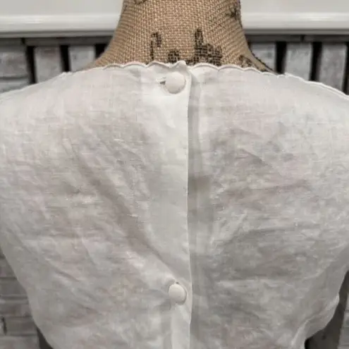 Vintage SYS Hand Embroidered 100% Linen Floral Back Button Top White Size 34 XS White