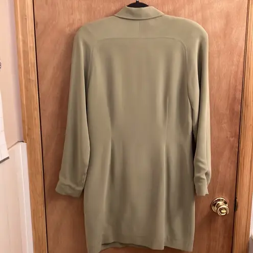 Due Per Due Olive green 100% silk button up long blazer jacket Size 10