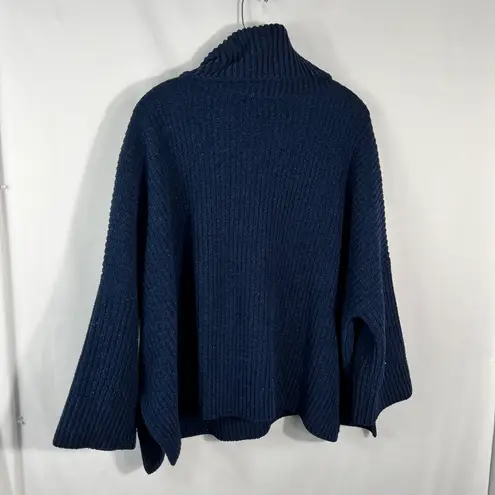 Ann Taylor Navy Blue Metallic Glittery Chunky Knit 3/4 Sleeve Turtleneck Sweater