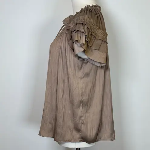 Evereve New! ‘Lydia’ Flutter Silky Satin Blouse In Taupe Women’s Size Medium