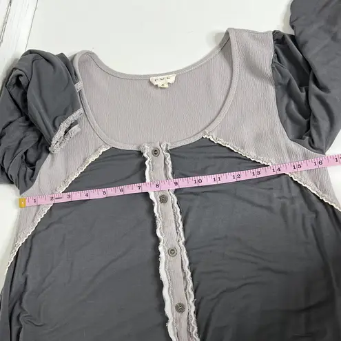 POL  Contrast Button Front Top Gray Charcoal Boho Soft Knit Size Small