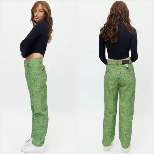 HOUSE OF SUNNY London Fields Jessie High Waisted Button Fly Straight Leg Jeans 4 Green