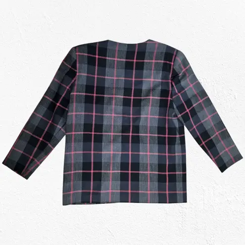 1990s Vintage Charcoal Gray Pink Plaid Boxy Power Suit Blazer Jacket Size 10P