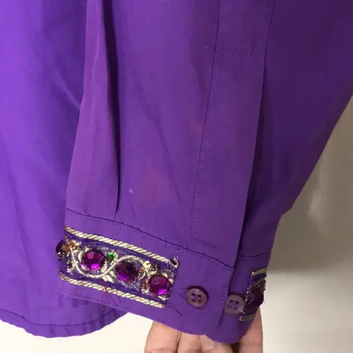 Vintage NY B’WAY purple long sleeve button down red hat society top size large