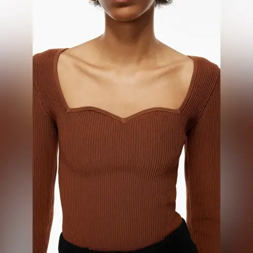 Babaton Aritzia Sculpt Knit Sweetheart Longsleeve Top Size Large Deep Teal Blue