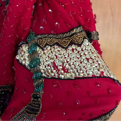 Laurence Kazar Vintage Silk Beaded Jacket Red Size Small 80s Funky Art to Wear