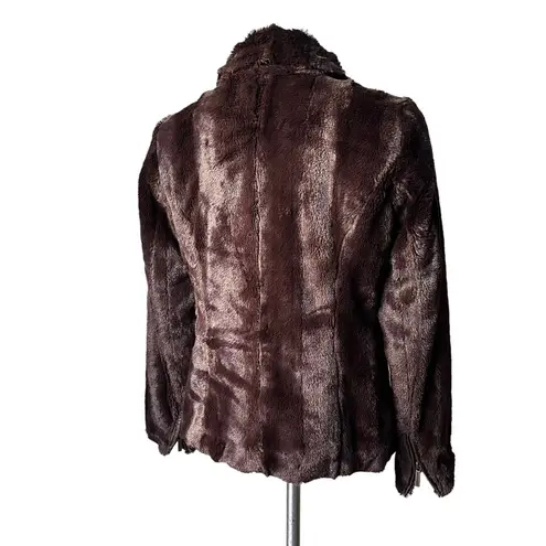 Dennis Basso Dennis by  Brown Faux Fur Moto Jacket, Sz S