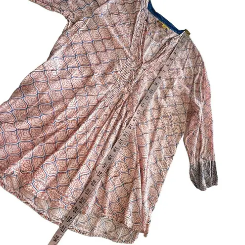 Roberta Roller Rabbit Small 100% Cotton Orange White & Blue Printed VNeck Blouse