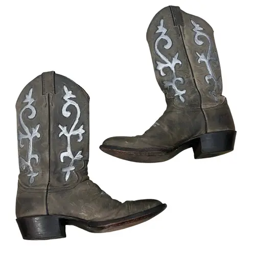 Justin Boots Justin Brown SIlver Leather Western Cowboy Boots Men's sz 7.5 D Women's size 9.5