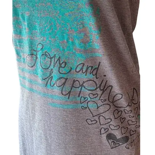 Roxy  Gray Pinstripe Teal Love & Happiness Graphic Tank Top ~ Women's Size LARGE