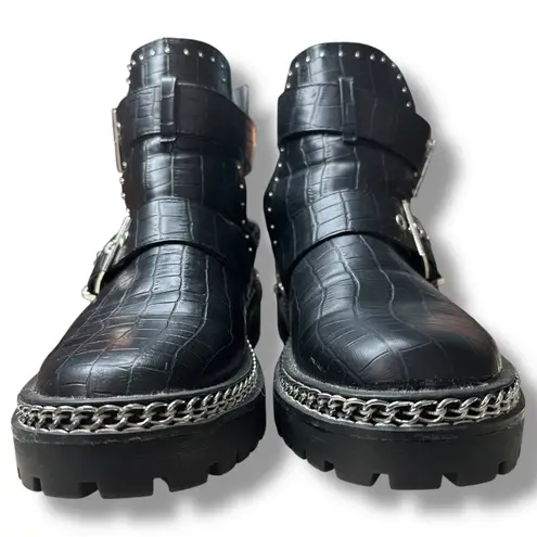 Truffle Collection Womens Black Faux Croc Cutout Ankle Boots Size 8 Grunge Y2K