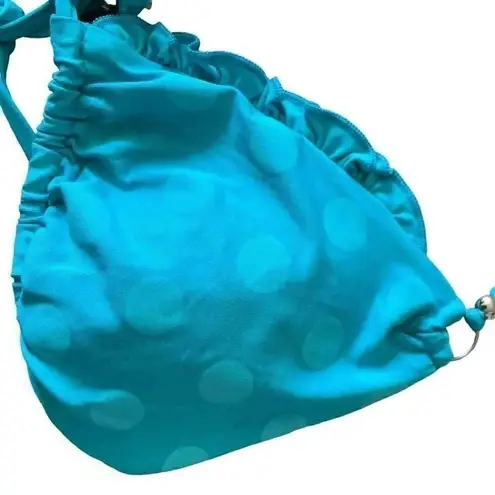 Vitamin A Turquoise Polka Dot Ruffle Triangle Shape Spaghetti Straps Womens SZ S