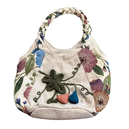 Cottagecore Embroidered Shoulder Bag Boho Whimsical Floral Tapestry Fairy Casual Green