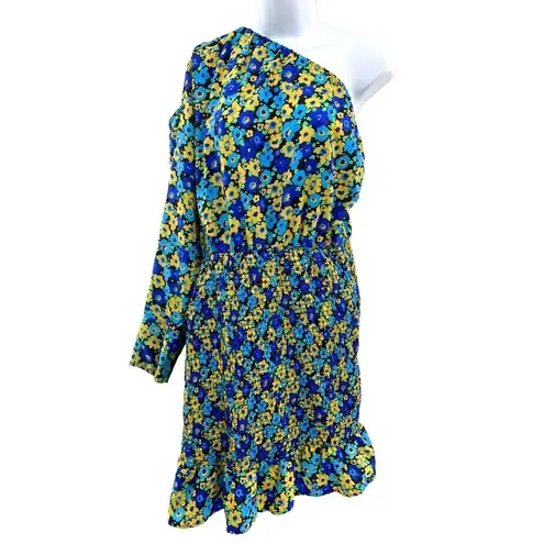 Boohoo  Plus‎ One Shoulder Mini Dress 18 Women's Smocked Floral Mod Retro 70's