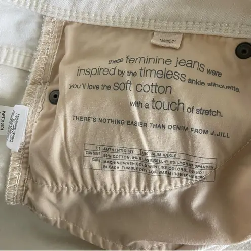 J Jill White Denim Slim Ankle Jeans Authentic Fit Mid Rise Office Minimal Work Size 12