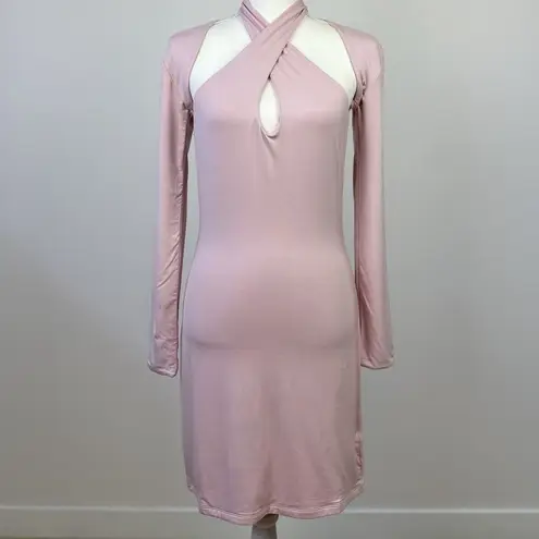 SER.O.YA Lana Dress Set Pastel Pink Halter Long Sleeve Stretch Jersey Large NWT