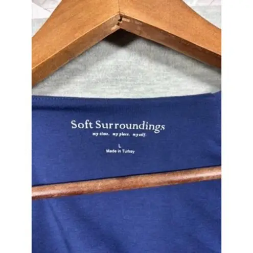 Soft Surroundings Womens Dress L Blue Short-Sleeve V-Neck Ruched Side Slit