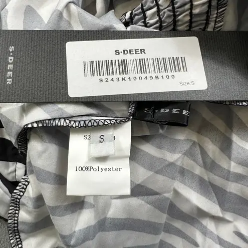 S.DEER Jumpsuit Zebra Print Wide Leg Long Sleeve V Neck Tie Waist One Piece NWT Black