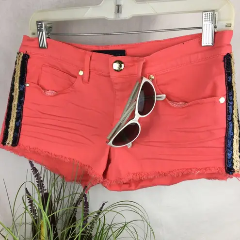 Juicy Couture  Orange Sequin Stripe Denim Shorts 27