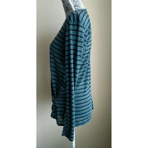 Stateside Knotted T-Shirt Knit Striped Teal Black Crewneck - Size M - NWOT