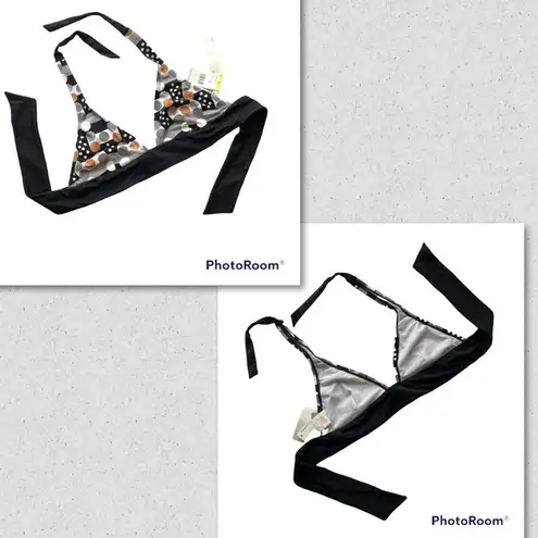 Perry Ellis Cute bikini top triangle Halter Black gray size Medium Polka Dot nwt