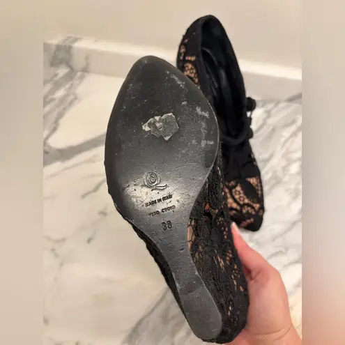 Alexander McQueen Wedge Black Heels with Lace Overlay