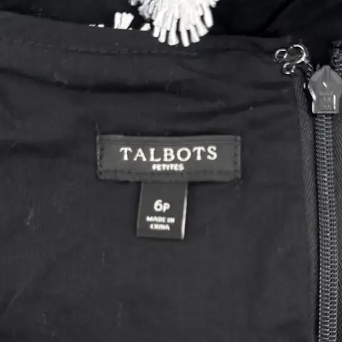 Talbots  Petites 6P Black Sleeveless Cotton Daisy Applique‎ 3D Dress Fit Flare