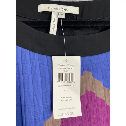 Max and Cleo Max and Cleo Eliza Dress NWT $148 Size M Chevron Pleated Shift Sheer Sleeves