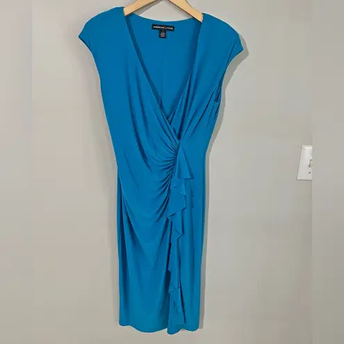 American Living Blue Ruched Ruffle Sheath Dress Size 6 Stretch Bodycon chic