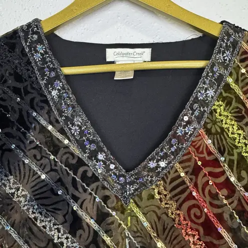 Coldwater Creek Coldwater Velvet Burnout Blouse Size M Sequin Floral Fairy Whimsigoth Grunge Y2K