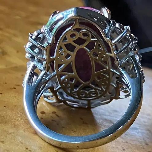 Norwegian Thulite Garnet Sterling Silver Cocktail Ring Size 6.75