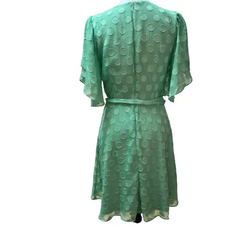 London Times  Green with Dot Fabric  Fit and Flare  Matching Belt SS Dress Size 6