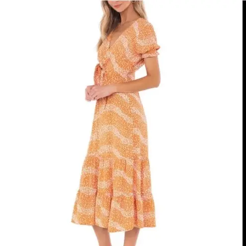 New! Beachgold Danny Tie Front Midi Dress Sz Medium $219 Orange