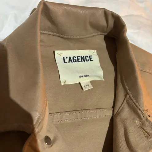 L'Agence L’AGENCE Janelle Cappuccino Coated Jacket Gold Buttons Raw Edge Women Small - Image 6