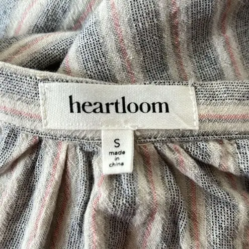 Heartloom Shirt Women Small Tan Gray Striped Jardin Top Button Up Neutral Earthy