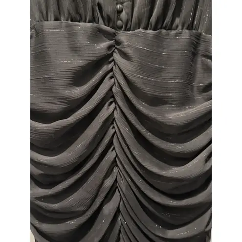 House of Harlow 1960 Lurex Metallic Ruched Mini Black Sheer Sleeves Dress 10