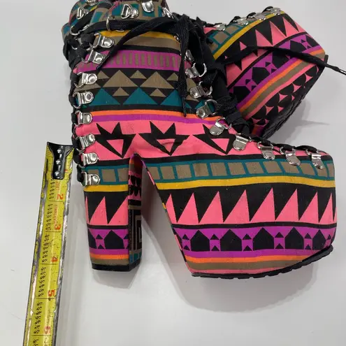 Privileged Tune Geometric Colorful Chunky Lace Up Platform Ankle Boots 7.5 Punk